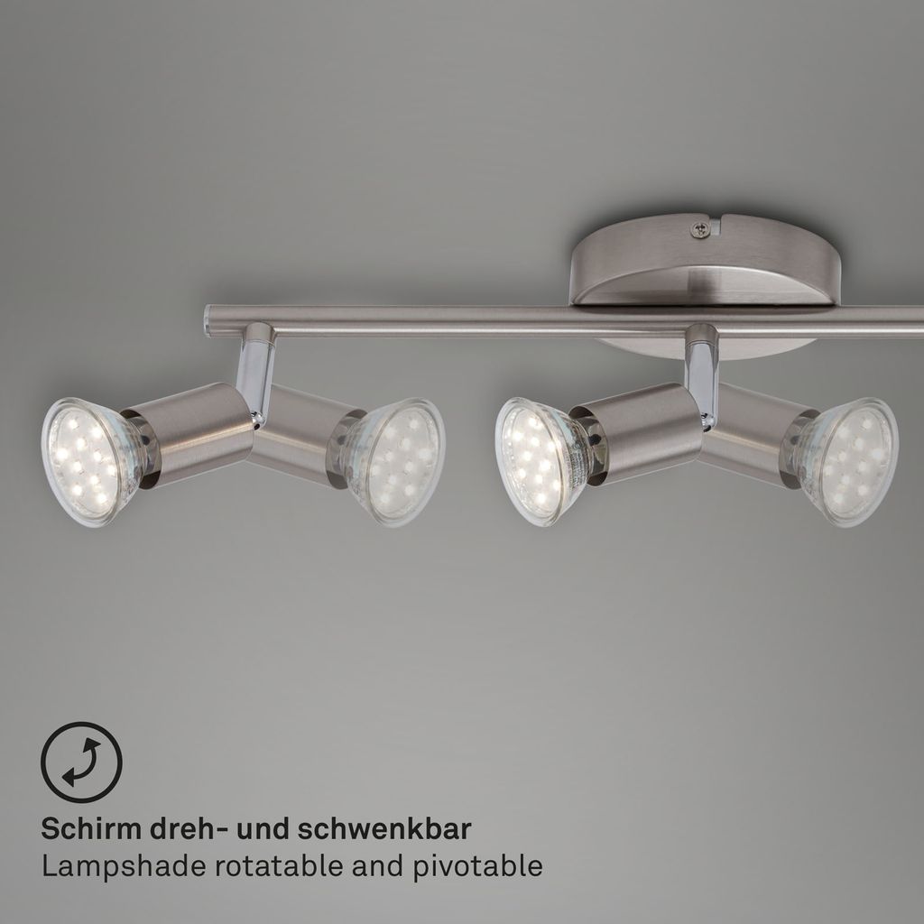 Briloner Simple Deckenstrahler, schwenkbar, warmweißes Licht, Matt-Nickel