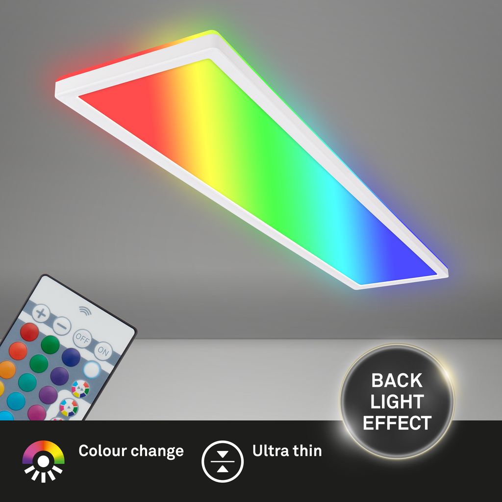 Briloner Tava LED Deckenlampe, Fernbedienung, RGB, Flach, Dimmbar, Weiß