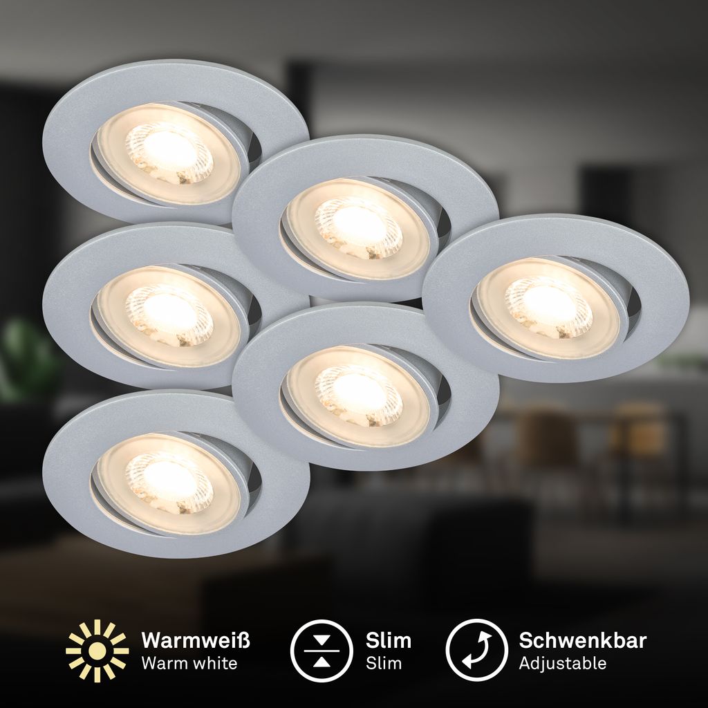 Besi Einbaustrahler 68mm 6er Set - 230V, 5W, 450lm, LED, Warmweiß, Weiß