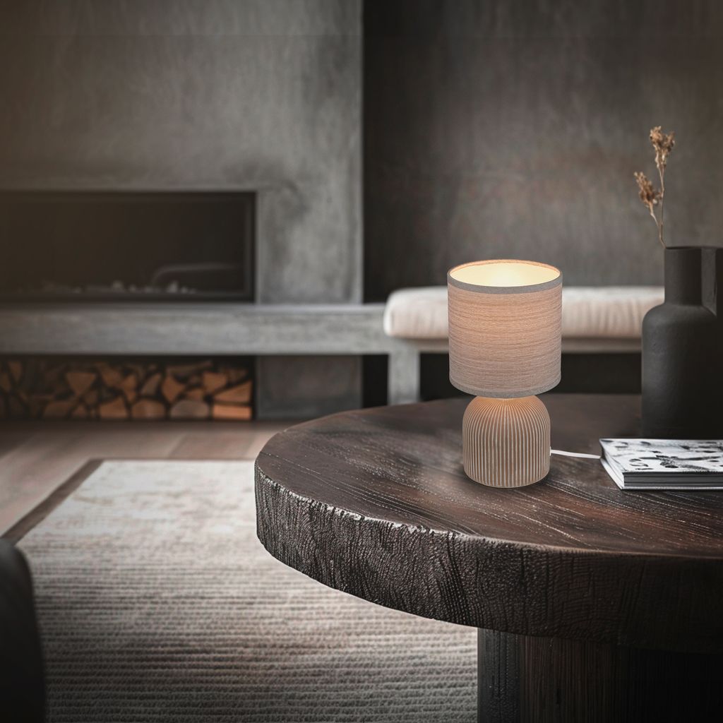 Briloner Ino Tischlampe. Stoffschirm. Kabelschalter. Keramikfuß. Braun. Ø15 x 28 cm 5