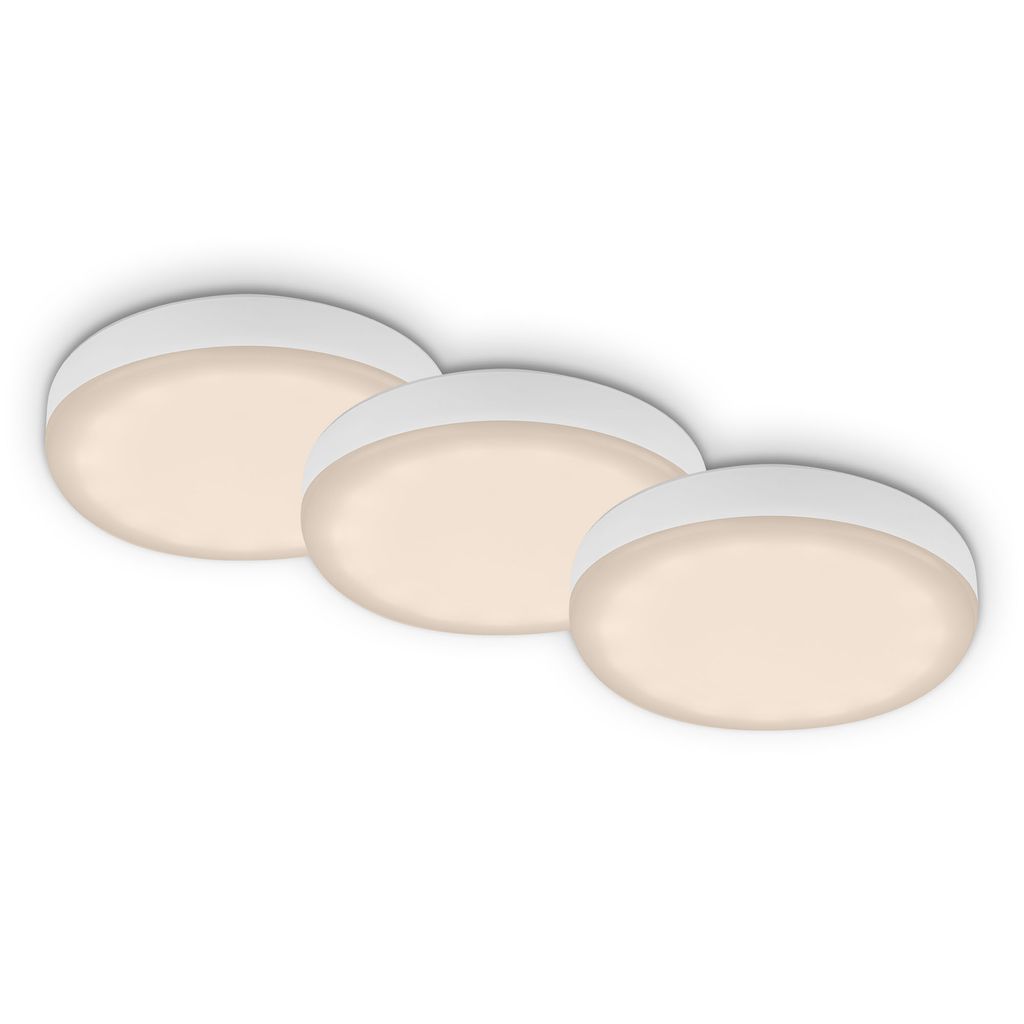 PLAT frameless LED-downlights, set of 3 I plastic-metal / white I incl. 3 x LED-platine 3W 350lm 3.000K I lifetime 25.000h, Ra>=80 I not dimmable I IP44 I 75x36mm (DxH) I Installation dimensions: 60x30mm (DxH)