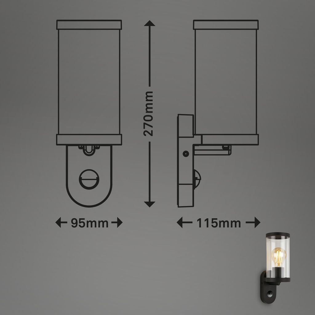Außenleuchte, Sensor, schwarz, 1x E27 exkl