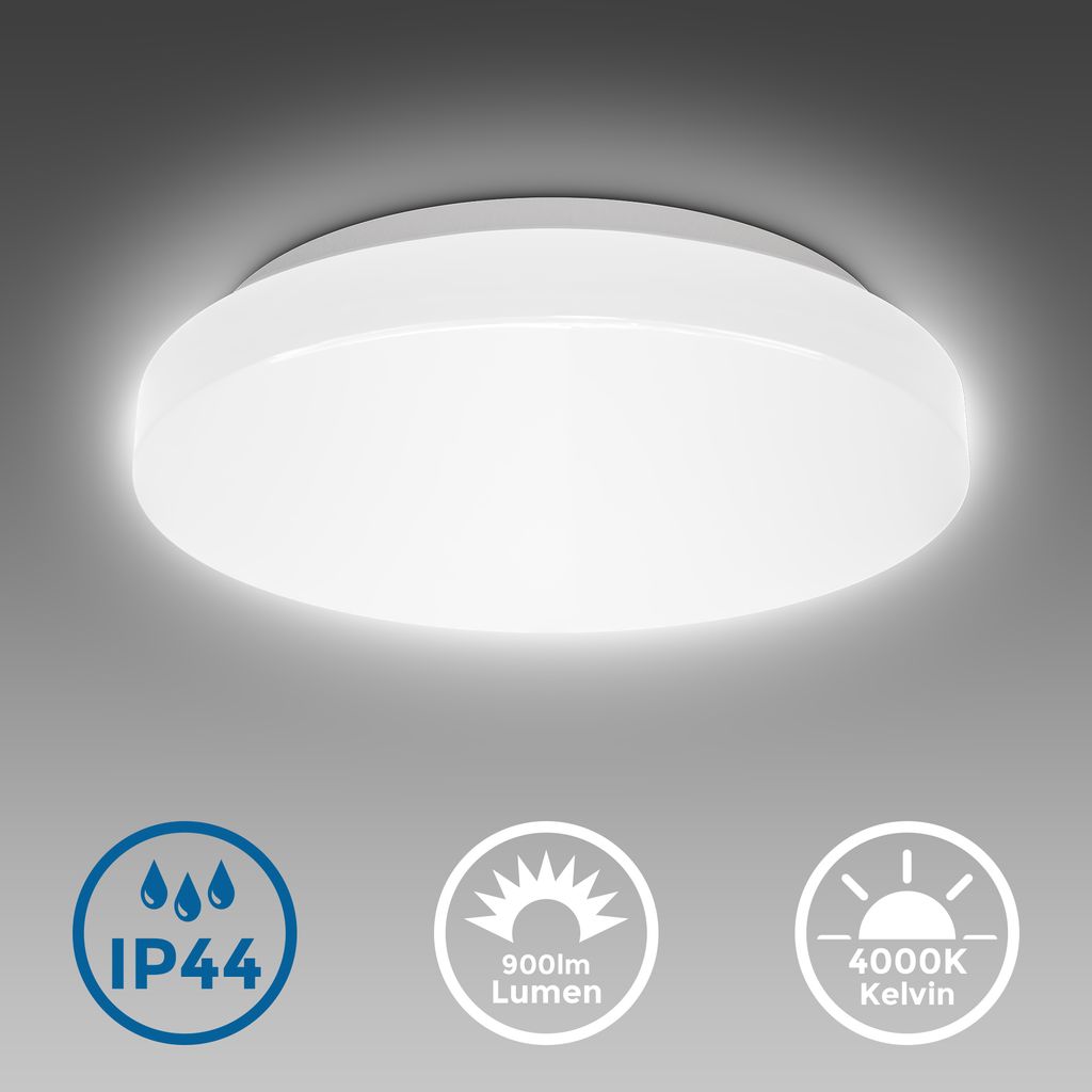 B.K.Licht LED Bathroom Ceiling Light, Built-in 10W LED Board, 900Lm, Neutral White 4000K, Ø8.6in/22cm, IP44 Splash Water Protection, Modern Light Fitting, Flush Mount Ceiling Lamp