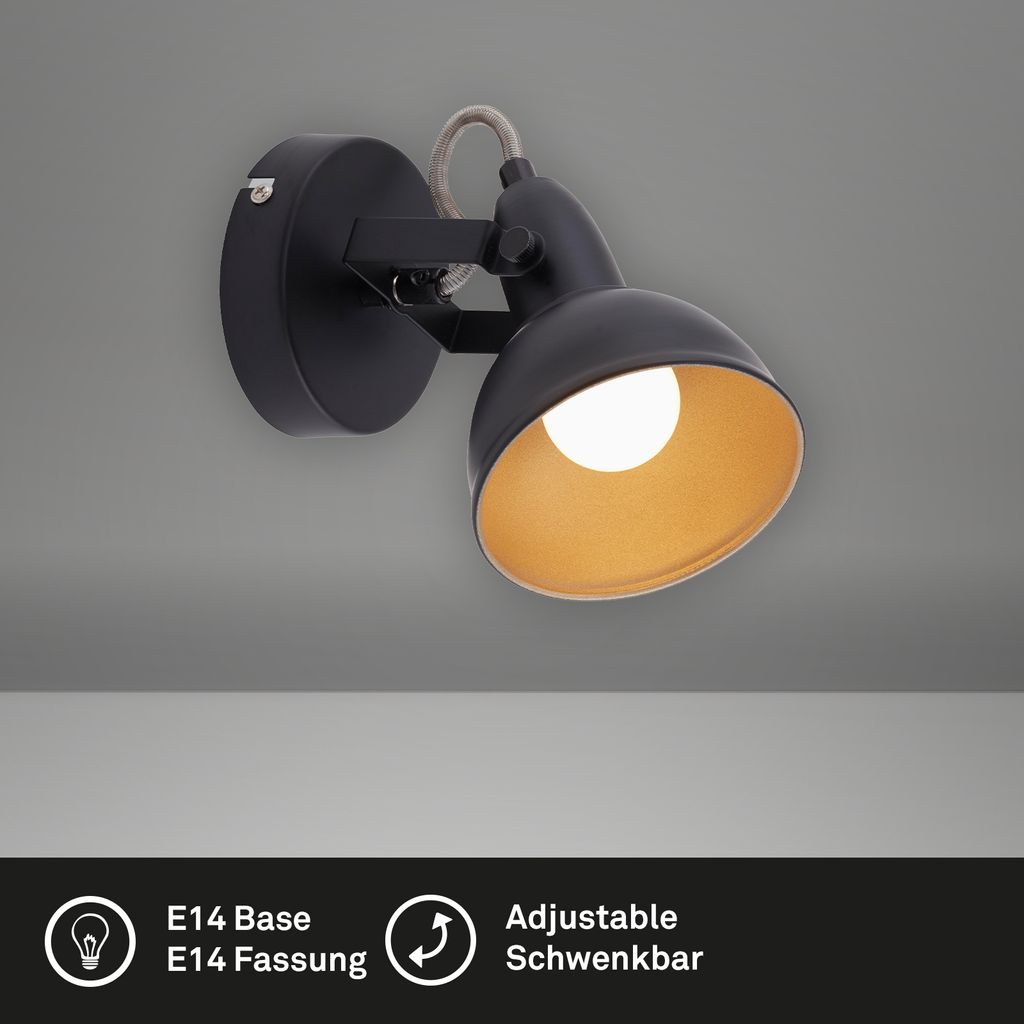 Wandspot dreh& schwenkbar Retro 1xE14 40W Metall Schwarz Ø10cm Briloner 2