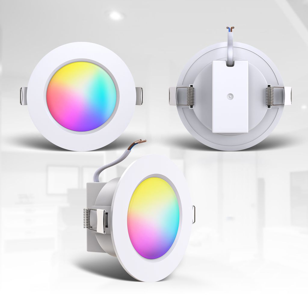 Einbaustrahler 70mm 5er Set - 230V, 4,8W, 450lm, LED, dimmbar, Fernbedienung, RGBW, weiß
