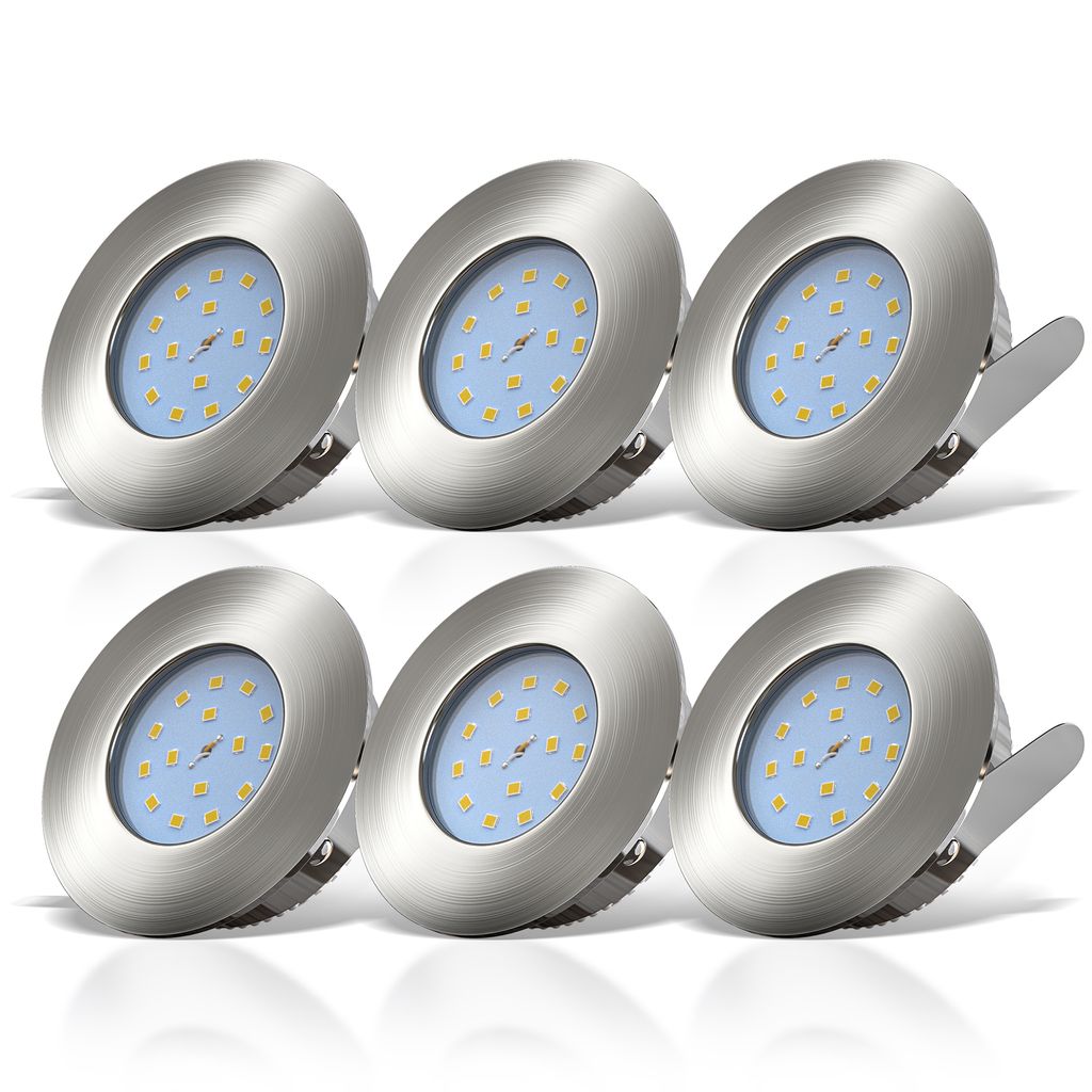 B.K.Licht - Set of 3 LED IP44 Rated Recessed Bathroom Spotlights with 3x built-in 5W LED module, brushed nickel, round, extra flat