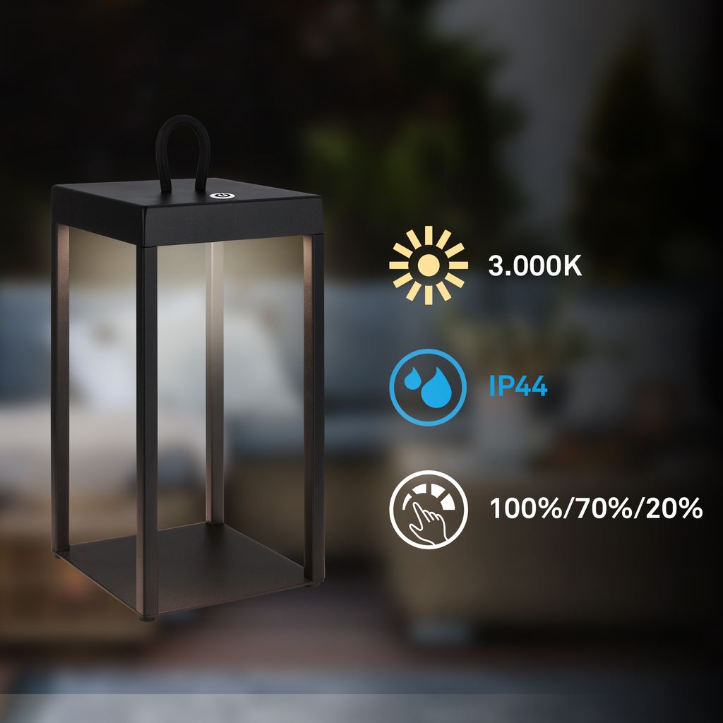 LED Tischlampe kabellos LED Laterne Aussen/Innen Terrasse Dimmbar Touch Akku 1