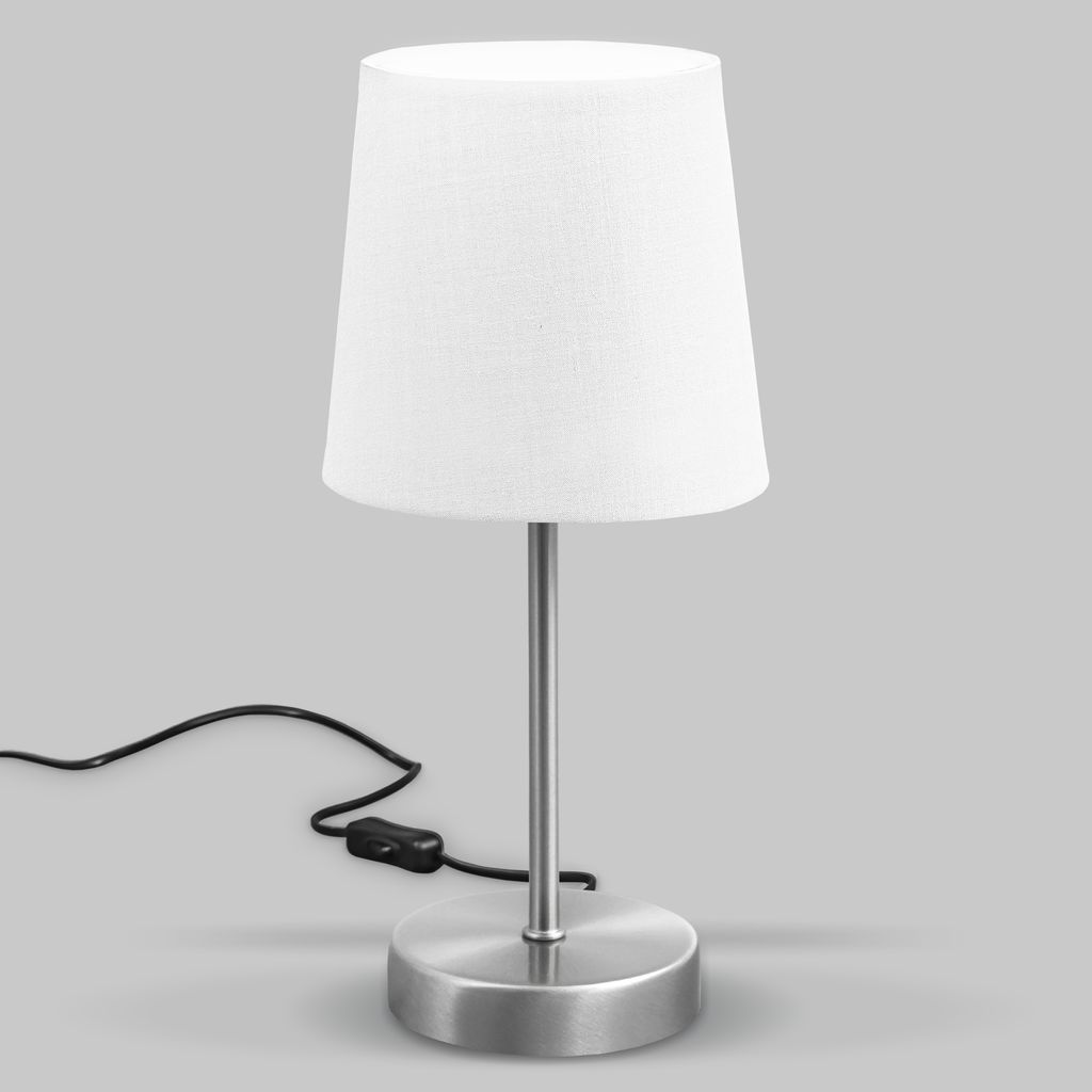 Nachttischlampe - mit Schalter, Stoff, max. 25W, E14 Fassung, weiß