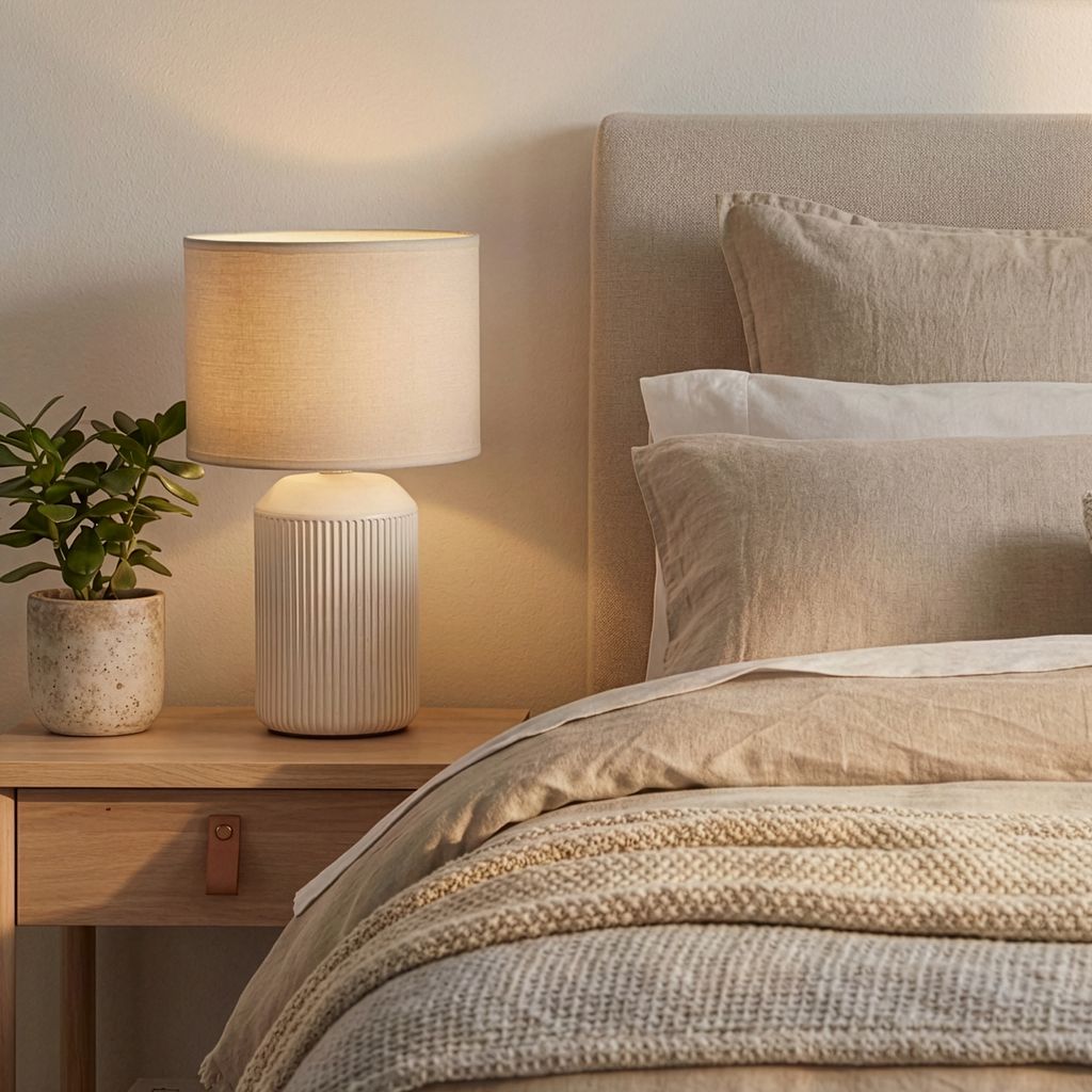Ino 2er Set Tischlampe mit 2x Leuchtmitteln - Warmweiß, EEK A, Keramikfuß, Kabelschalter, Weiß