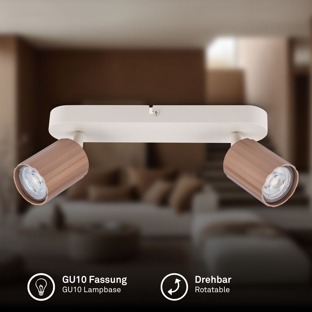 2-Way GU10 Spot Light Coffee – Metal Ribbed Design, Ceiling Mount