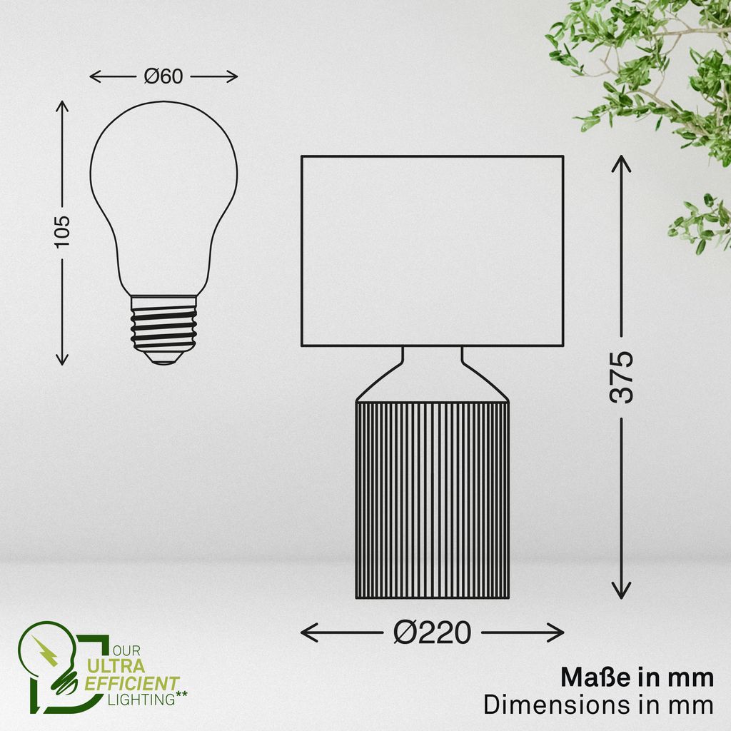 Ino 2er Set Tischlampe mit 2x Leuchtmitteln - Warmweiß, EEK A, Keramikfuß, Kabelschalter, Weiß