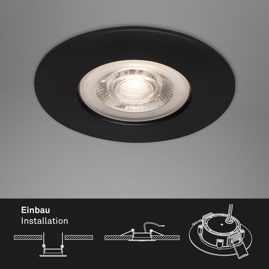 3er Set LED Einbauleuchte, Ø 9 cm, Dimmbar, 5 W, Schwarz