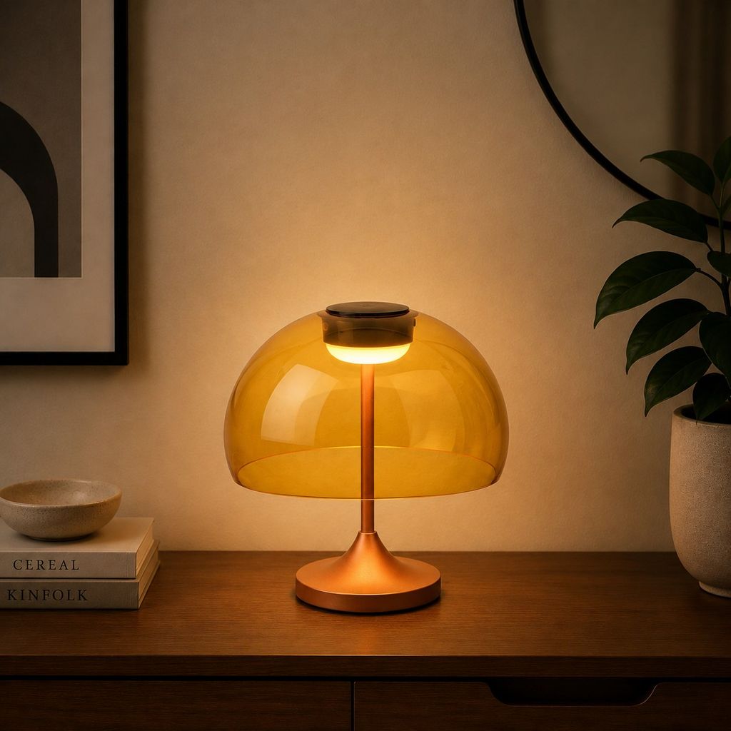 Oimara Tischlampe - Akku, LED, Dimmbar, Touch, inkl. Getränkehalter, IP44, Warmweißes Licht, Orange