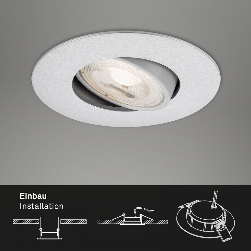 Ultra flat LED downlights set of 3 I plastic / chrome-mat I incl. 3 x LED-platine 4,9W 480lm 3.000K I lifetime 25.000h, Ra>=80 I not dimmable I swiveling I IP23 I 90x24mm (DxH) I installation dimensions: 68x30mm (DxH)