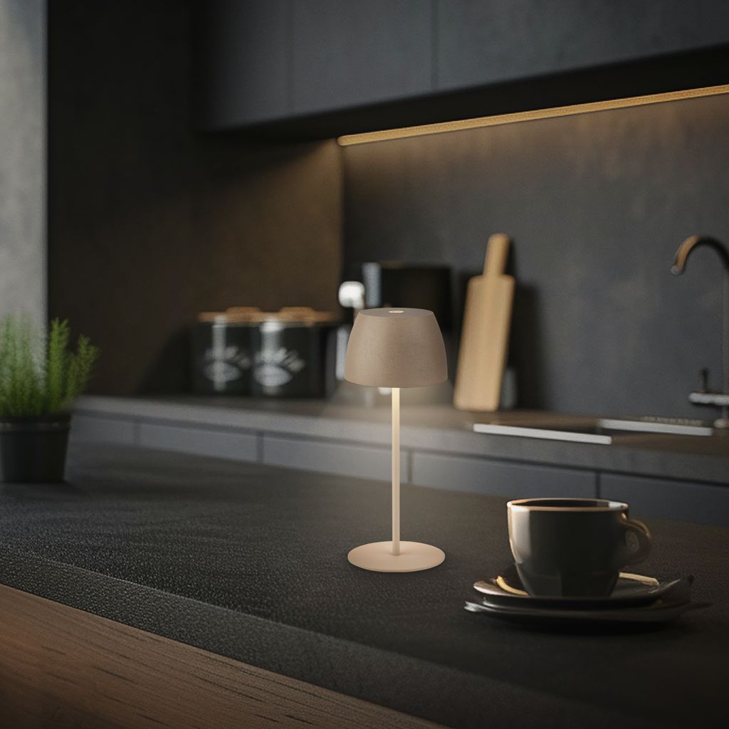 Briloner Serina Mini LED Tischlampe kabellos IP44. Dimmbar. Touch. Spritzwasserschutz. akku. beige. Ø8 x 20 cm 7