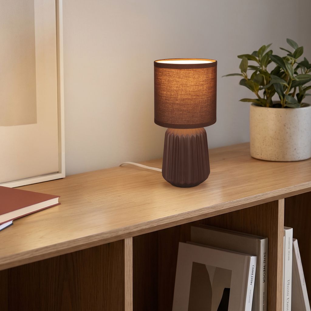 Dora Tischlampe - mit Schalter, Keramik, E14 Fassung, Braun