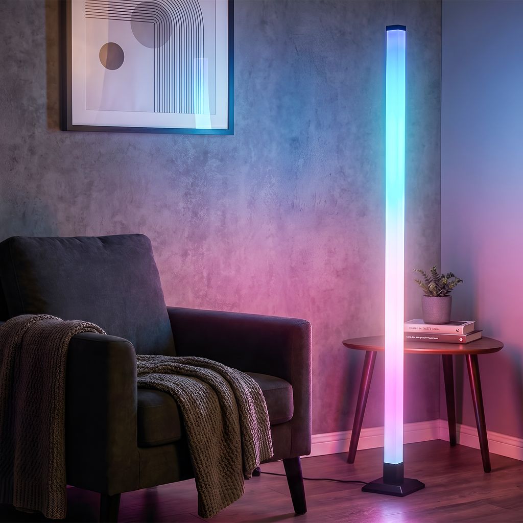 RGBIC+W LED Floor Lamp Black – Music Sync, Remote, USB, 1500mm