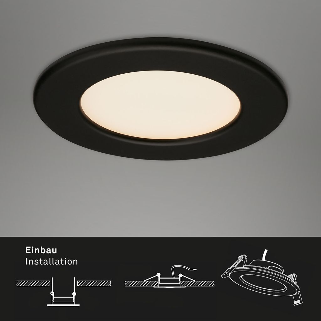 LED Einbauleuchte Ultraflach 3er Set 3000K 6W IP44 schwarz Ø11.5cm Briloner 5