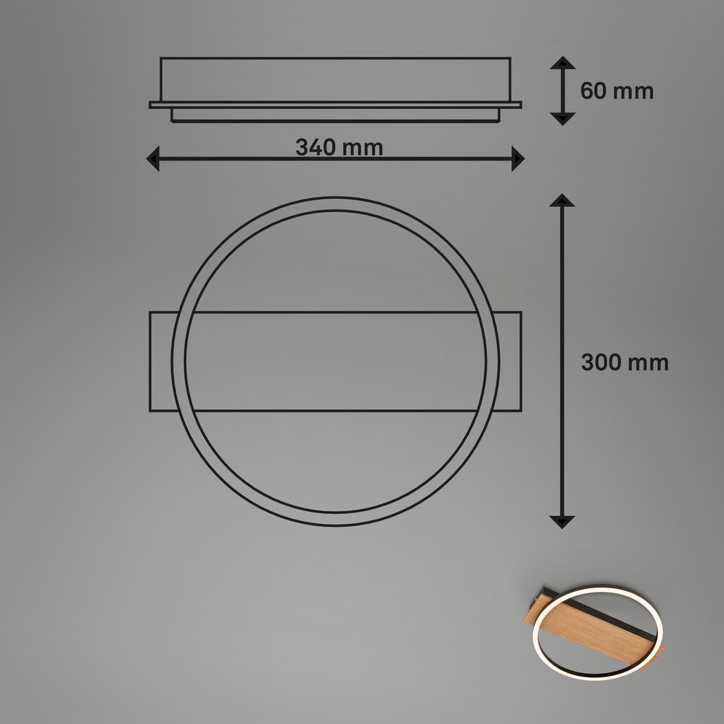 Kada LED Deckenlampe, Holzdekor, warmweißes Licht,Oval 34x30 cm, Schwarz-Holz