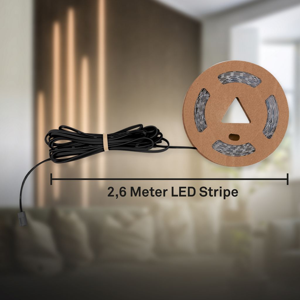 Erweiterungs-SET LED Strip An/Aus für Wandpaneele 260 cm, Warmweiß, kürzbar, selbstklebend, Weiß
