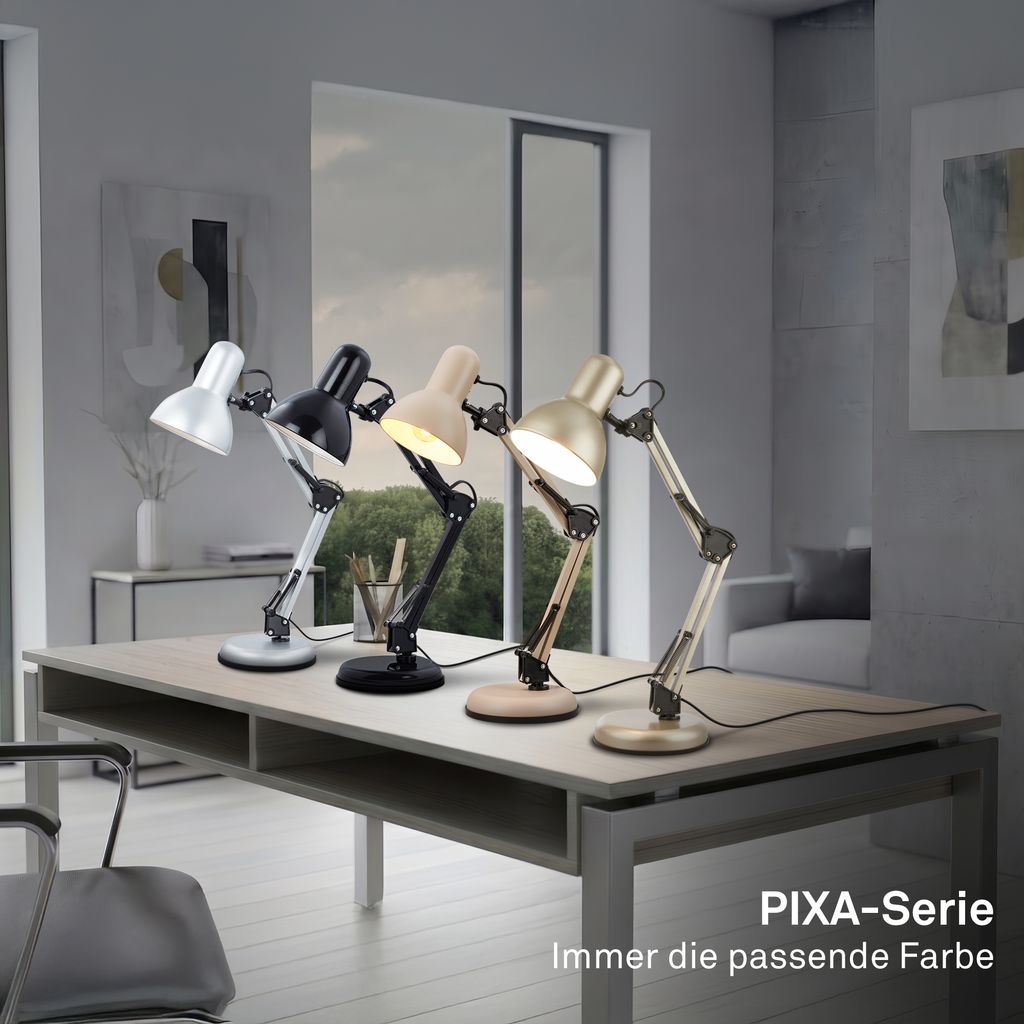 Pixa Desk Lamp - With Switch, Adjustable, E14 Fitting, Satin Metallic