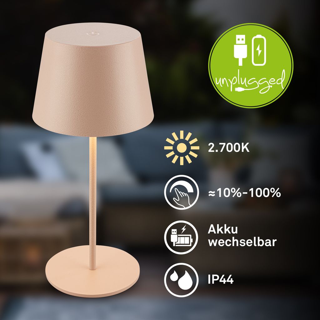 Nivo Tischlampe - 1,2W, 120lm, Kabellos, LED, Touch, Dimmbar, Beige
