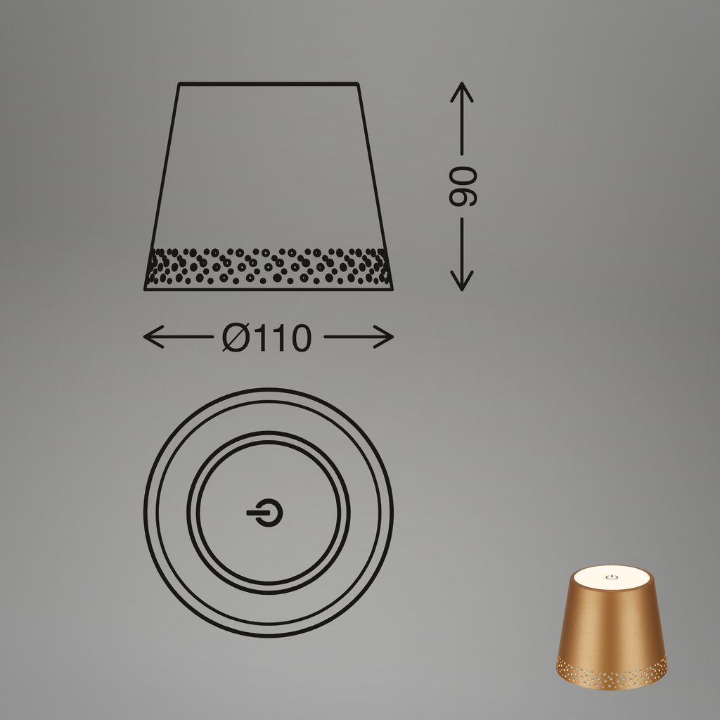 LED Akku-Flaschenlicht. gold-matt.1xLED-Modul/2.6W 7