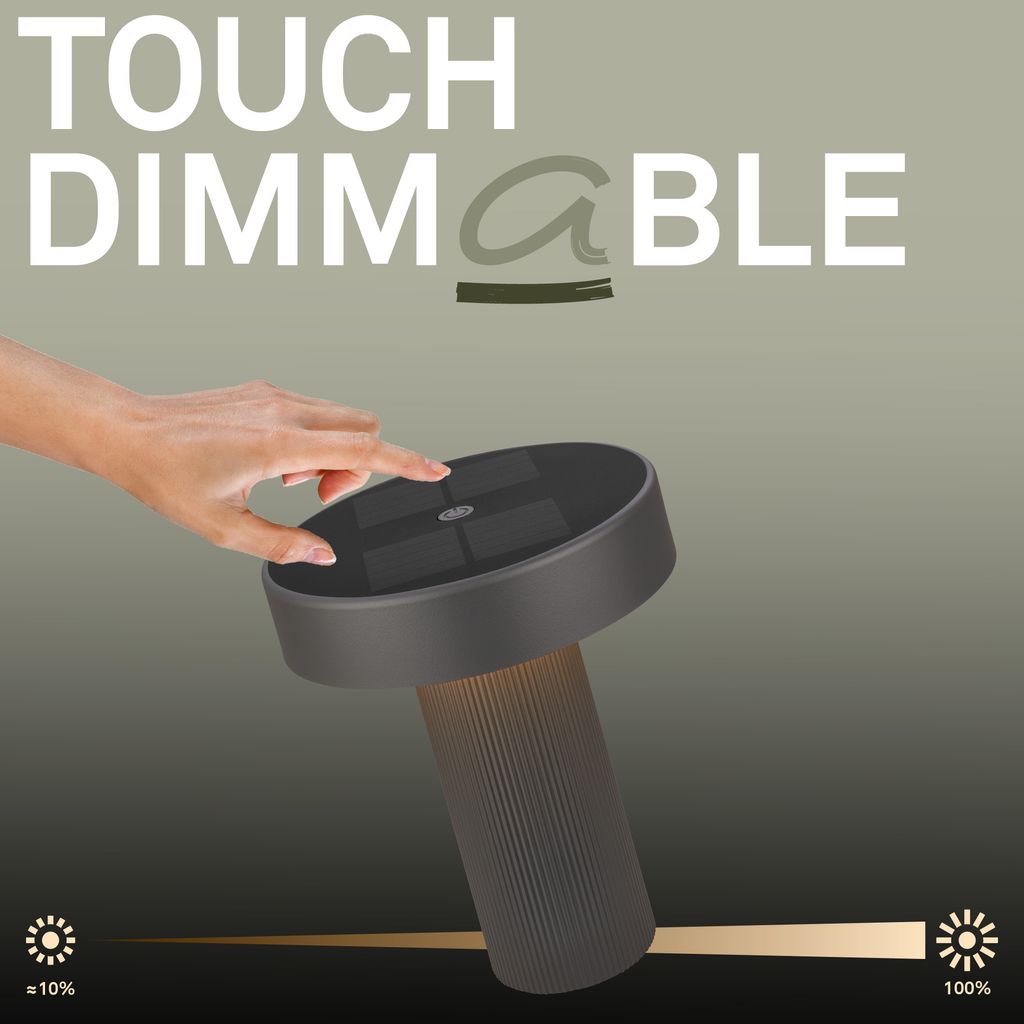 Poga Tischlampe - 1W, 150lm, Kabellos, LED, Dimmbar, Solar, Anthrazit