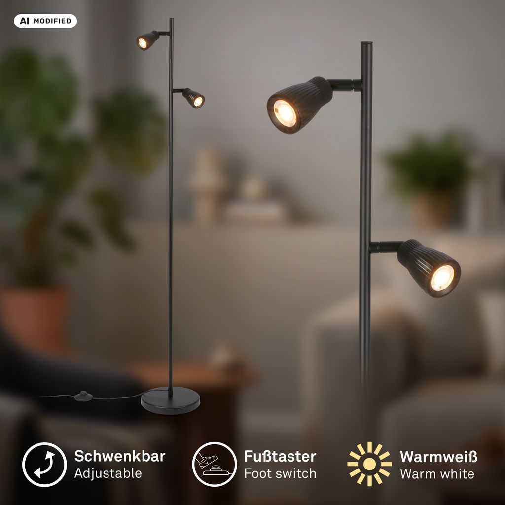Riff Stehlampe 141,5 cm - Schwenkbar, Schalter, LED, Schwarz