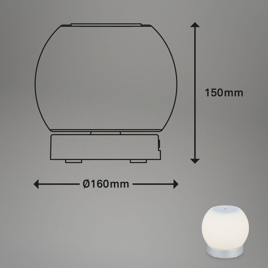 LED Akku Tischleuchte, Ø16 cm, LED-Modul,  3W, 350 lm, chrom-matt