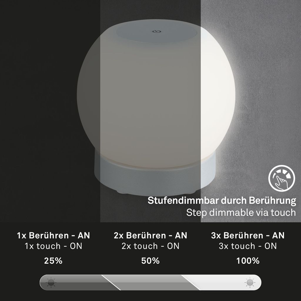 LED Akku Tischleuchte, Ø16 cm, LED-Modul,  3W, 350 lm, chrom-matt