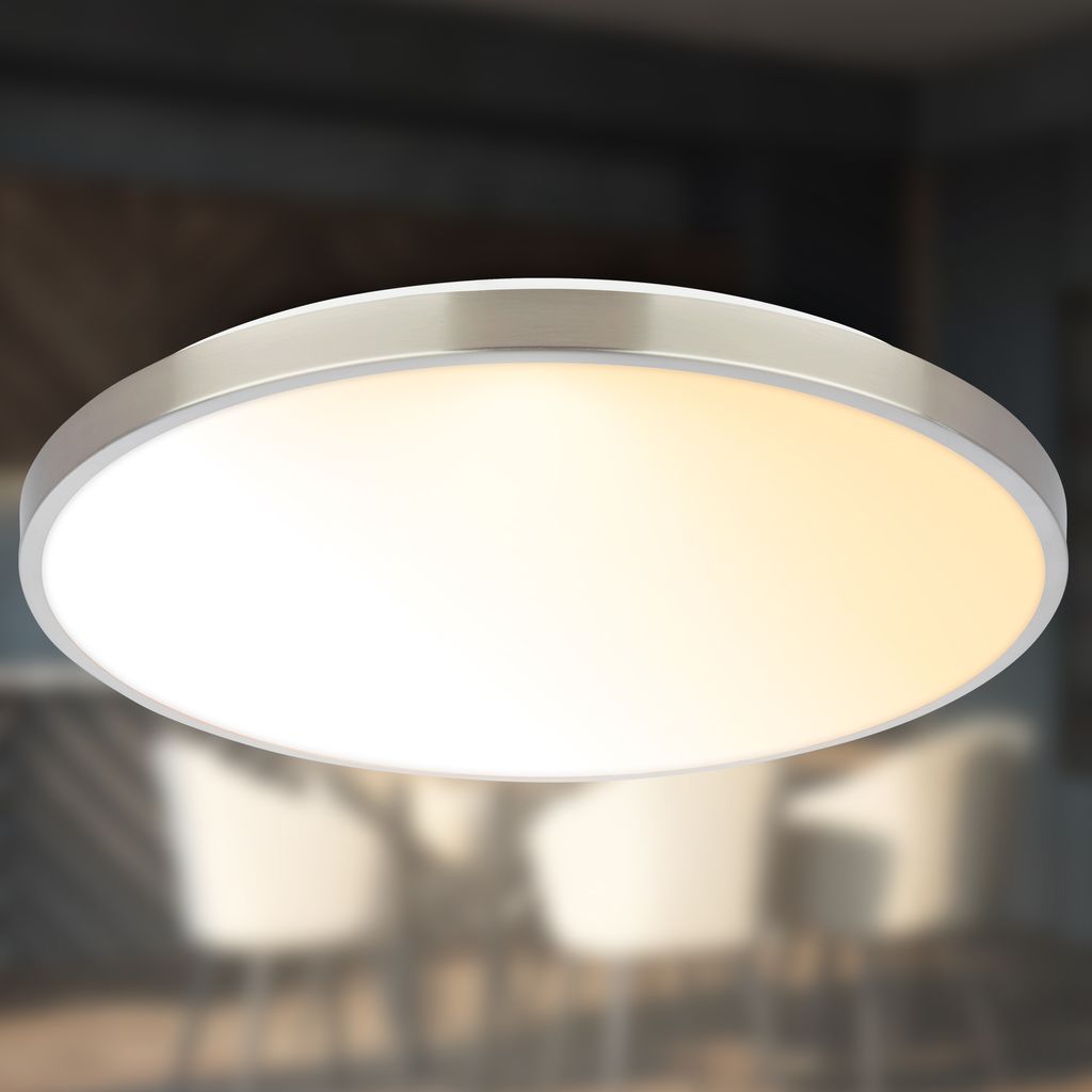 Competo Deckenlampe Ø38 cm - 24W, 2600lm, Dimmbar, Fernbedienung, CCT Warm-Neutralweiß, Nickel-Matt