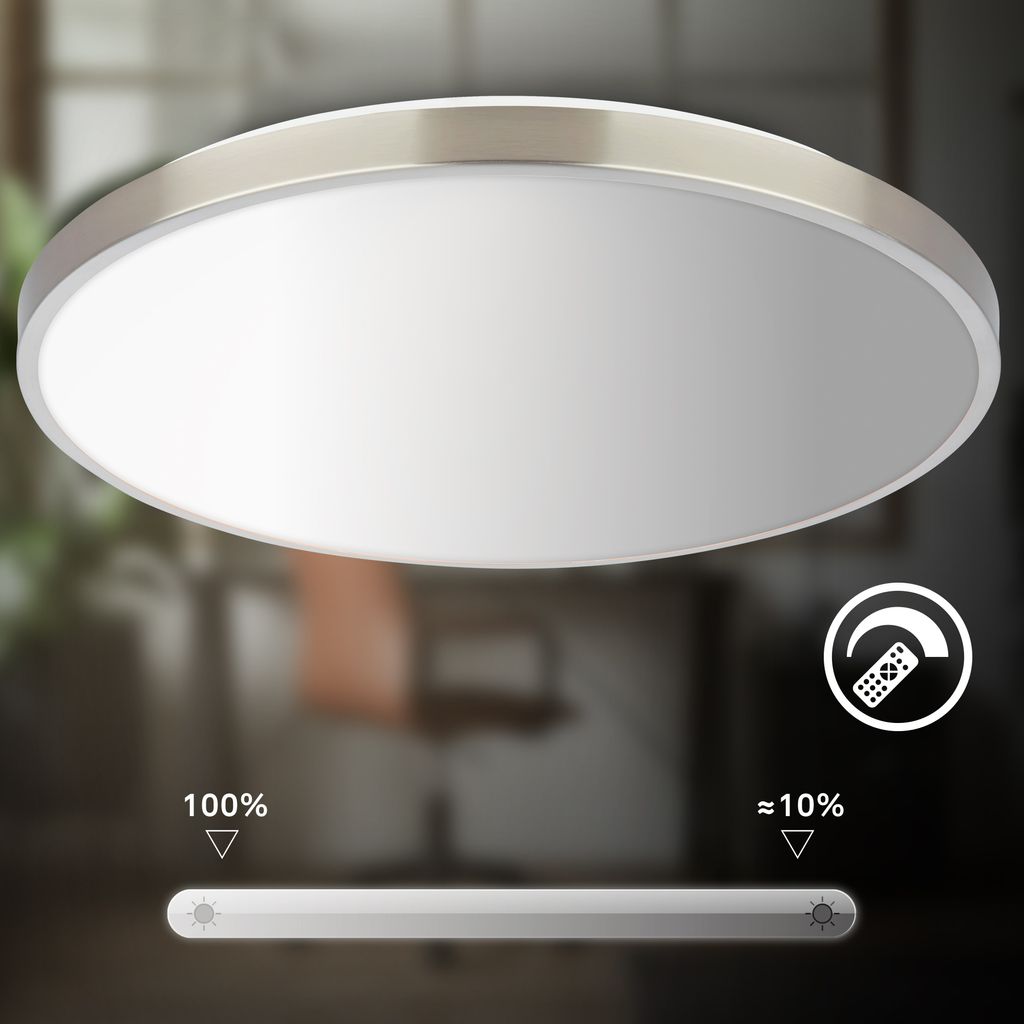 Competo Deckenlampe Ø38 cm - 24W, 2600lm, Dimmbar, Fernbedienung, CCT Warm-Neutralweiß, Nickel-Matt