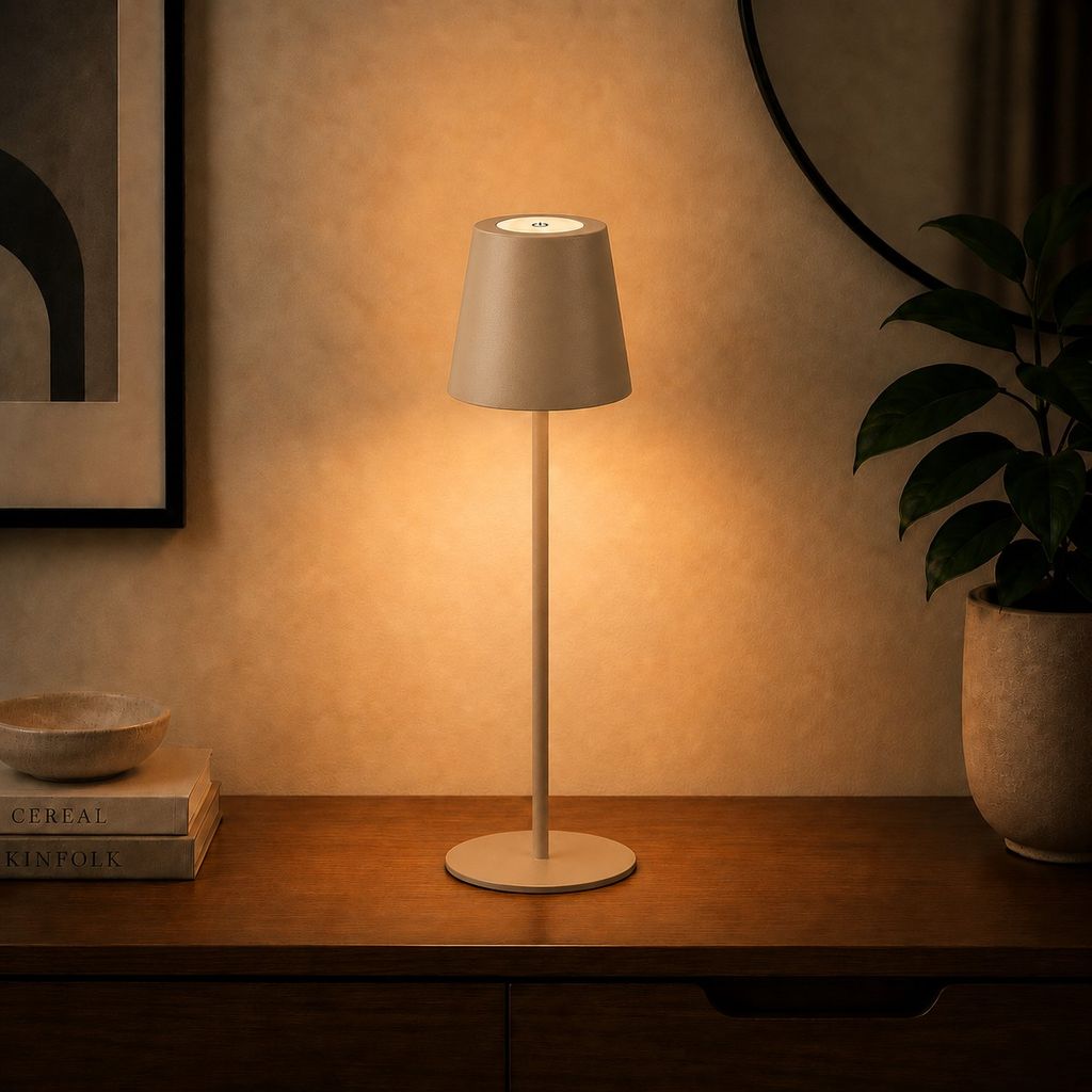 Kiki Tischlampe kabellos, Touch, höhenverstellbar, dimmbar, Akku tauschbar, Beige