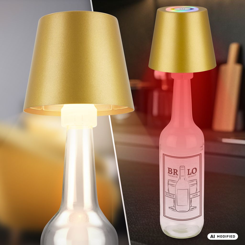 Briloner Calida 3 in 1 RGBW LED Tischlampe kabellos IP44, Dimmbar, Touch, Gold