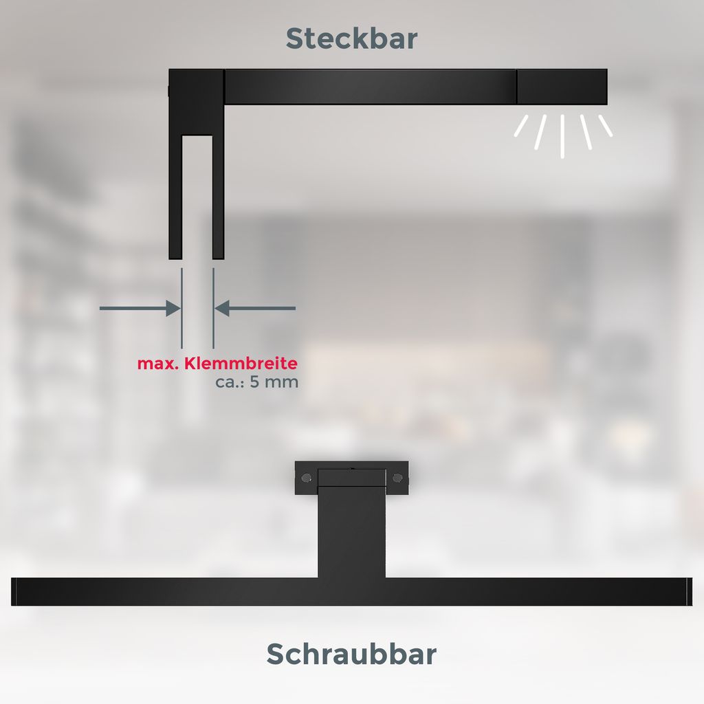 Spiegelleuchte - 5W, 650lm, LED, 2 in 1 Montage, 30cm, neutralweiß, schwarz