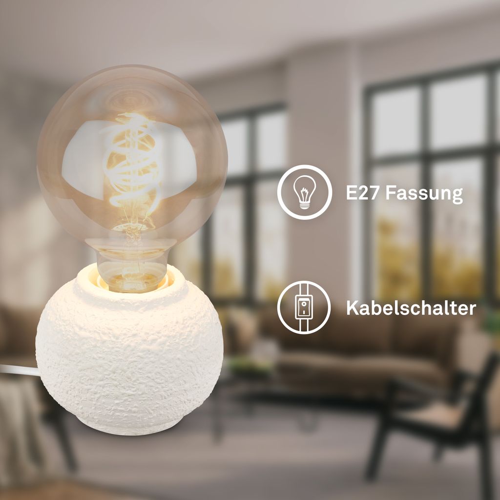 Amba Tischlampe - mit Schalter, Keramikfuß, E27 Fassung, Weiß