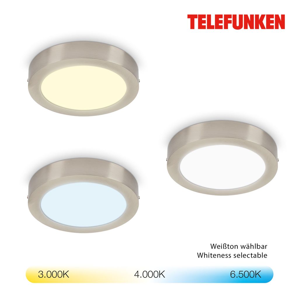 LED Aufbauleuchte Smart WiFi dimmbar CCT Bluetooth 18W silber Metall Telefunken 6