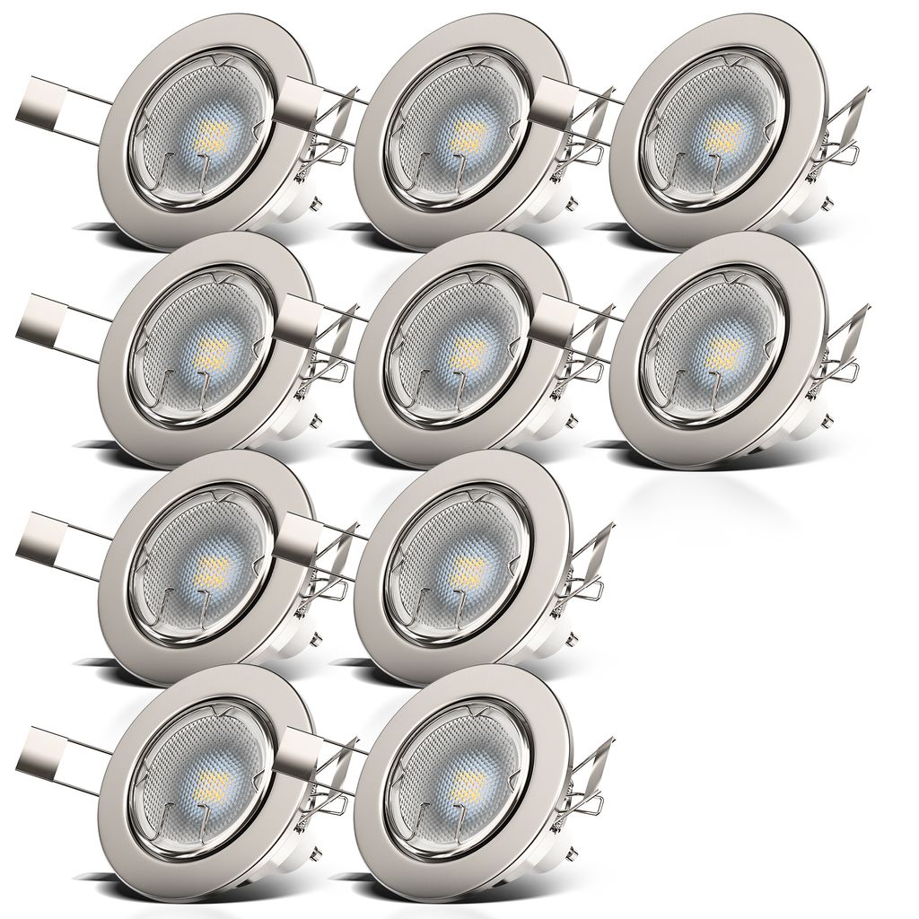 Einbauspot 68mm 10er Set - GU10, 5W, 400lm, LED, warmweiß, matt-nickel