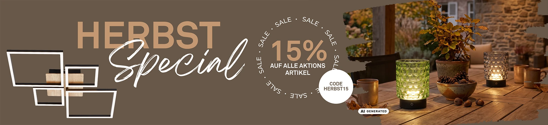 Herbst Specials bei Briloner Leuchten. -15% Extra auf ausgewählte Artikel sparen