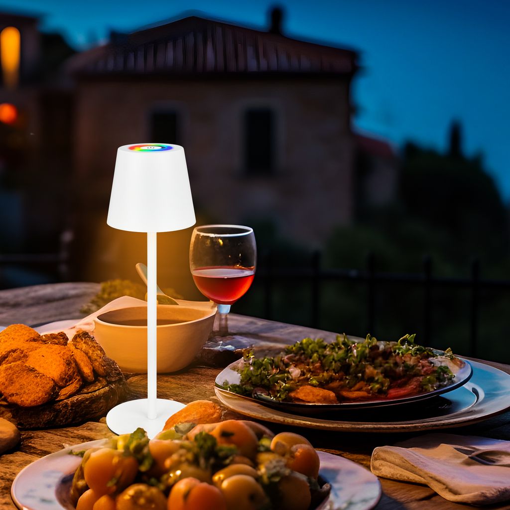 RGBW LED Tischleuchte kabellos IP44 Akku Tischlampe Ladestation Dimmbar Touch 8