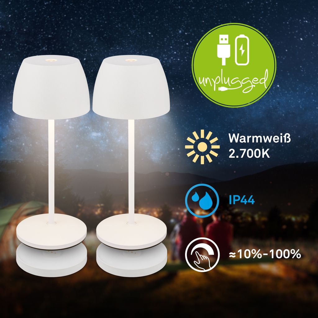Briloner Serina Mini LED Tischlampe kabellos IP44, Dimmbar, Ladestation, Weiß