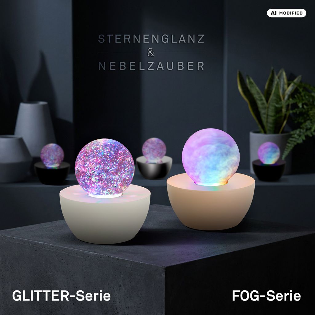 Glitter Tischlampe - 0,6W, RGB, Glitzerkugel, Altweiß