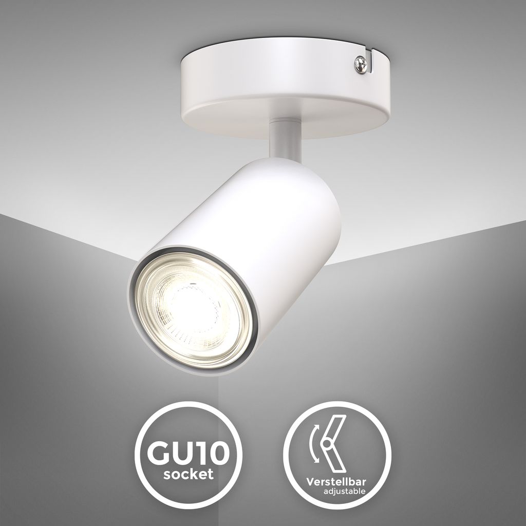 B.K.Licht Wall Light or Ceiling Lamp, Rotatable Spot, GU10 Socket, Bulb not Included, Spotlight for Living Room, Bedroom & Corridor, Elegant Matt White Spot, Metal, Swivel Design IP20 230V