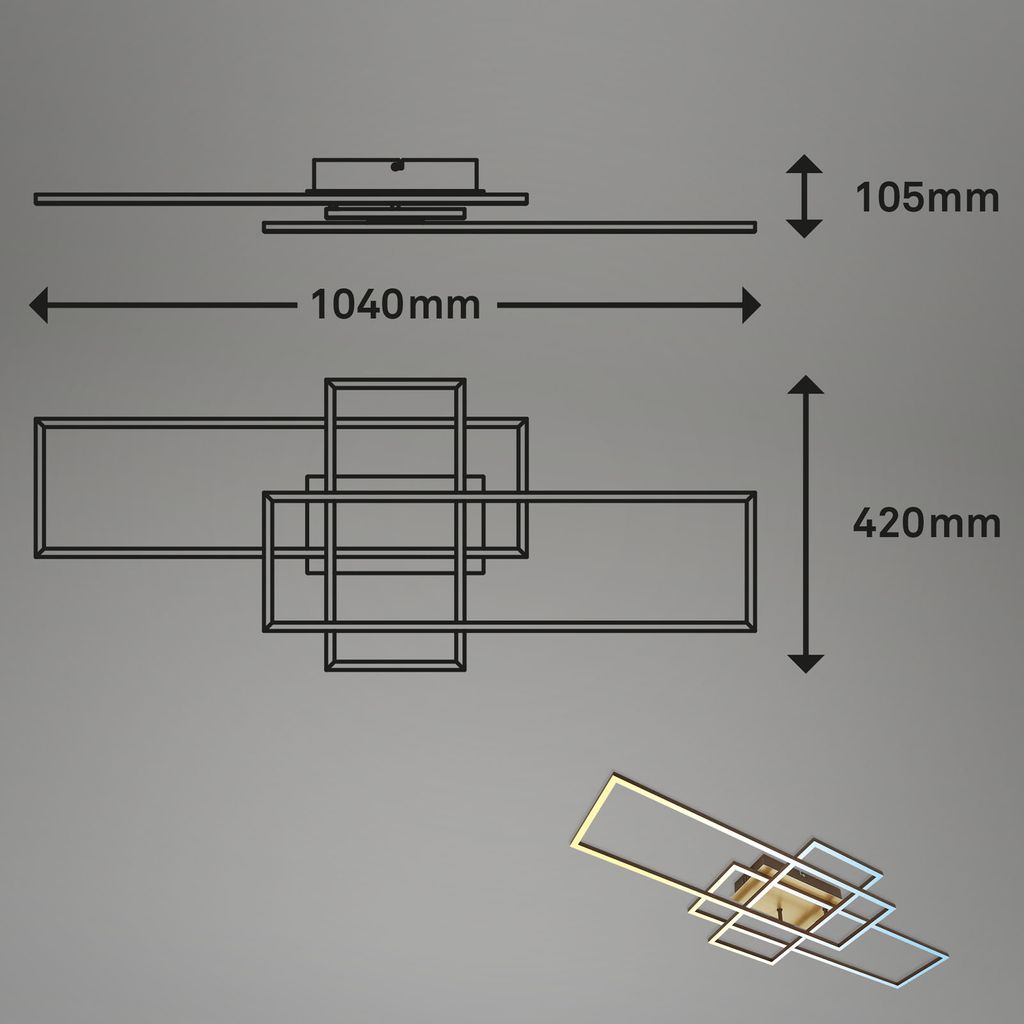 Frame LED ceiling light, dimmable, CCT, remote control, gold-coloured
