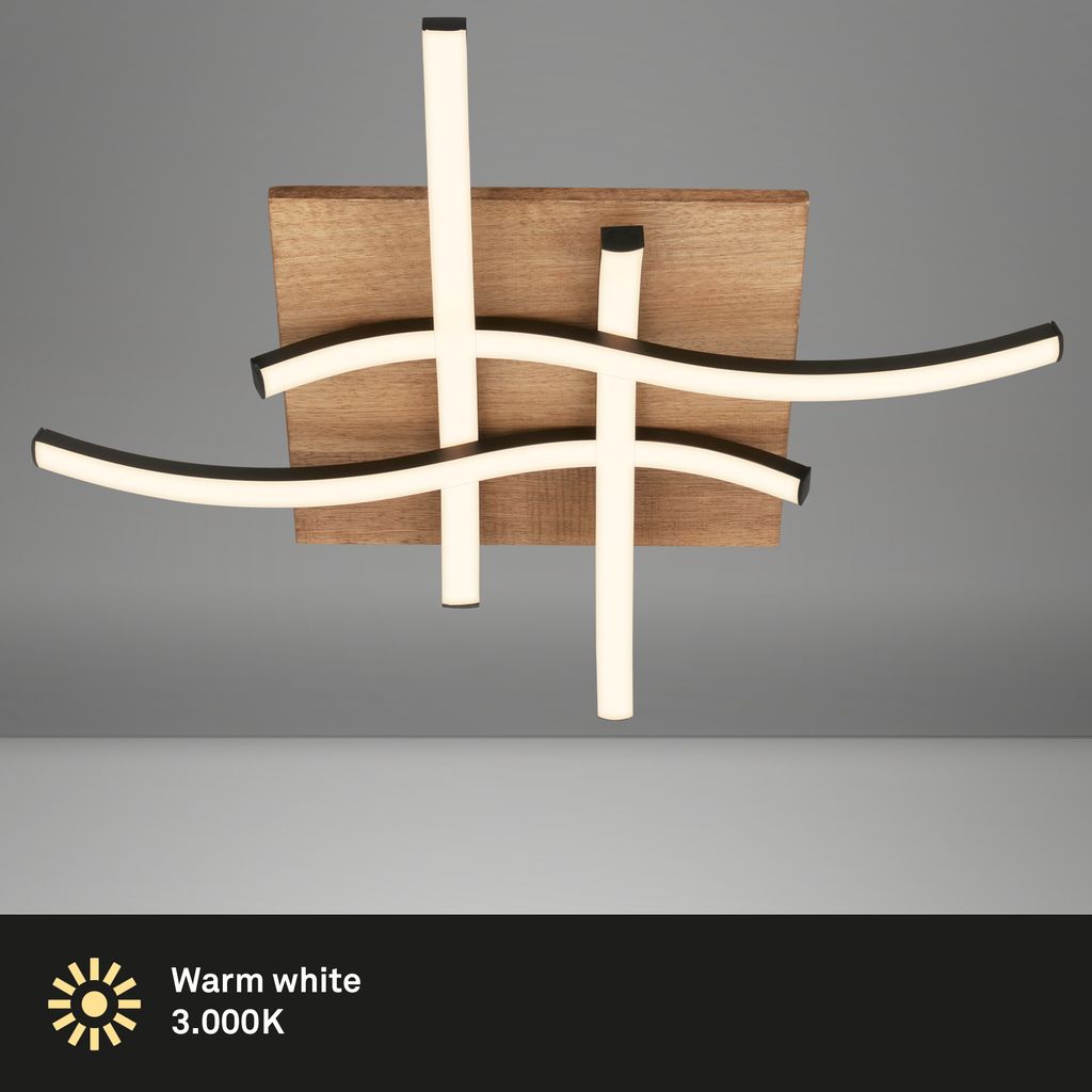 Deckenlampe Wellenförmige Deckenleuchte Schlafzimmer Wohnzimmer Warmweiß Holz 2