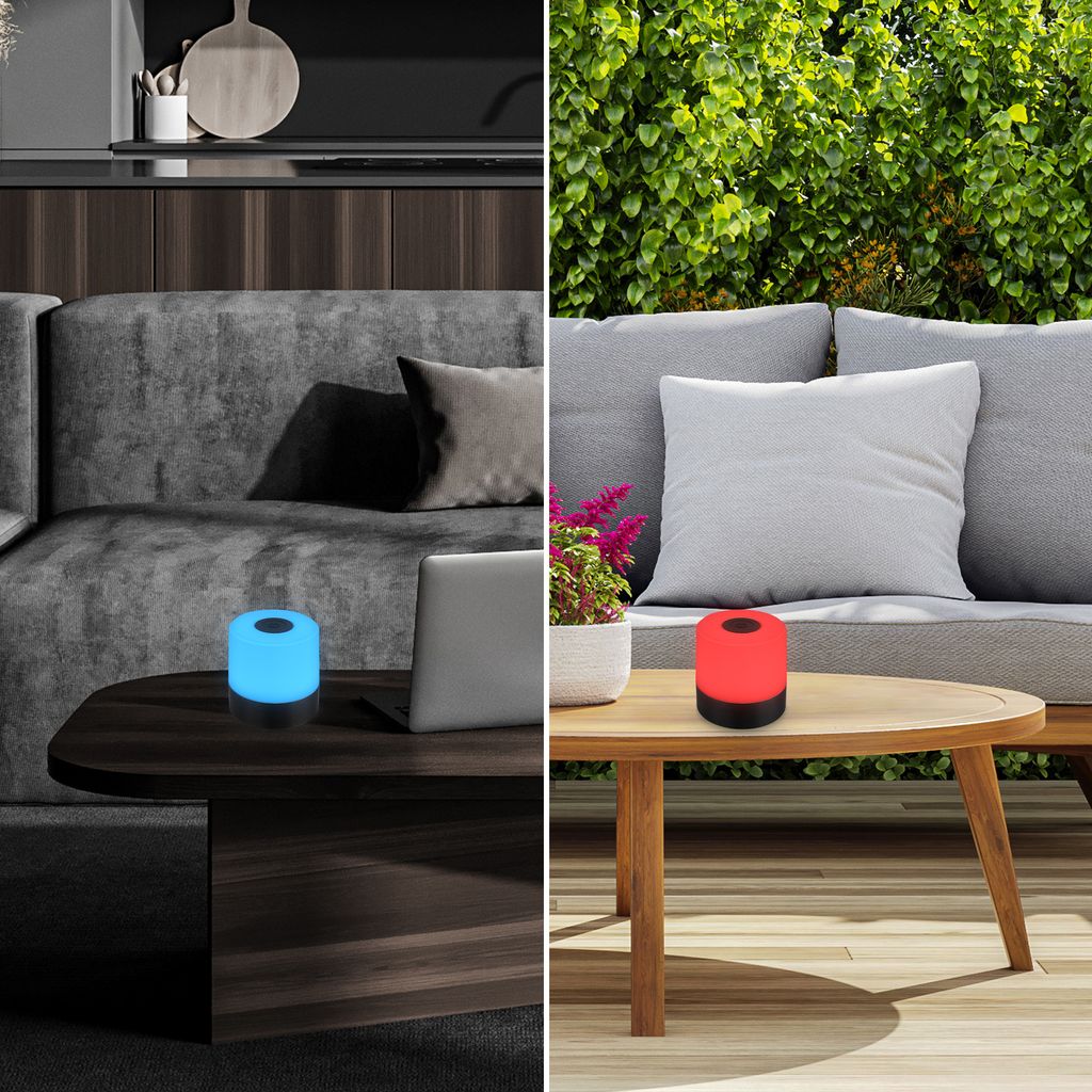 BRILONER SMAL LED Tischlampe kabellos. IP44 Spritzwasserschutz. RGB bunte Lichtfarben. Warmweißes Licht. Touchfunktion. schwarz. 7 x 7 cm 5