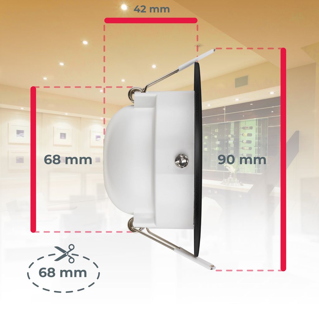 B.K.Licht - Set of 5 LED recessed spotlights 230V, swivel LED spotlight for bathroom IP65, ceiling spotlights infinitely dimmable, LED spots, ceiling spots, bathroom lamp, black, 90x42 mm (DxH)