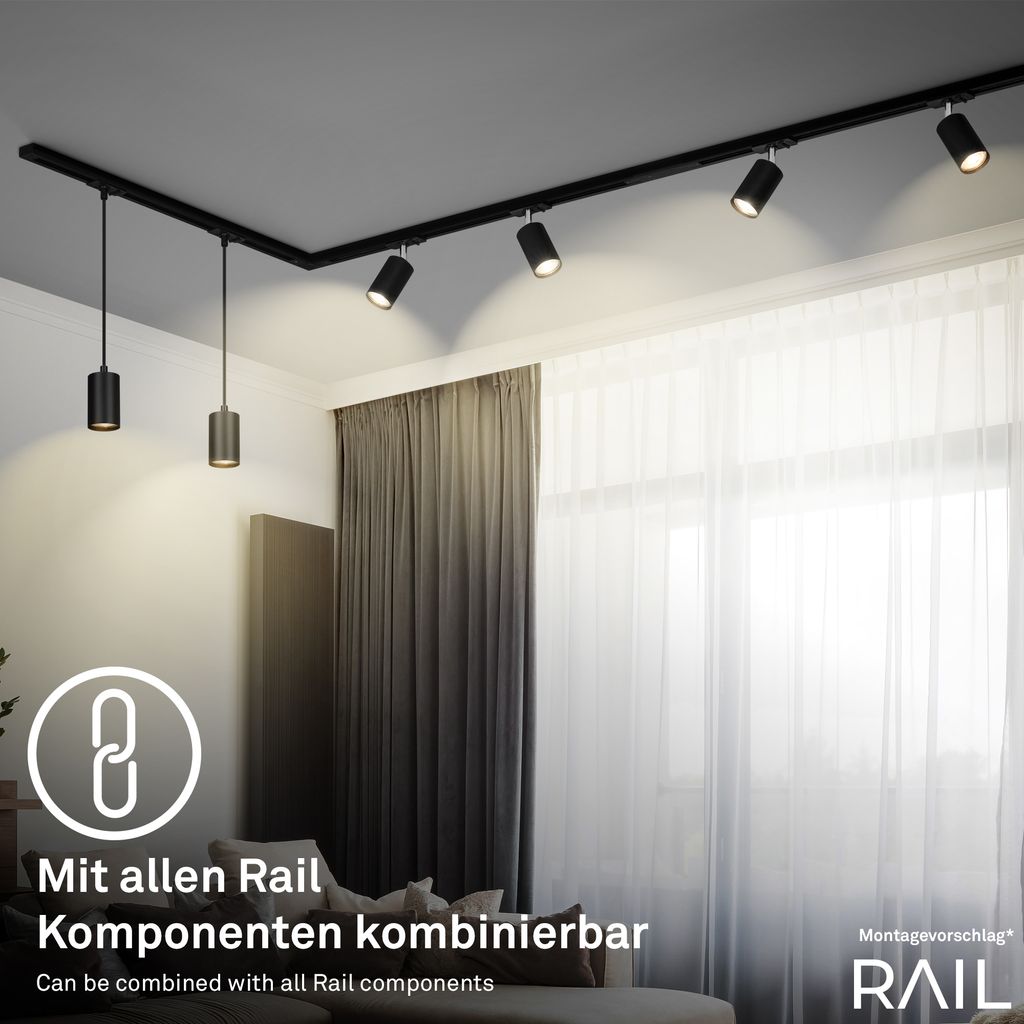 LED Spot 5,5W Schienensystem 230V Hochvolt, dimmbar, warmweiß, 4x10 cm, Schwarz