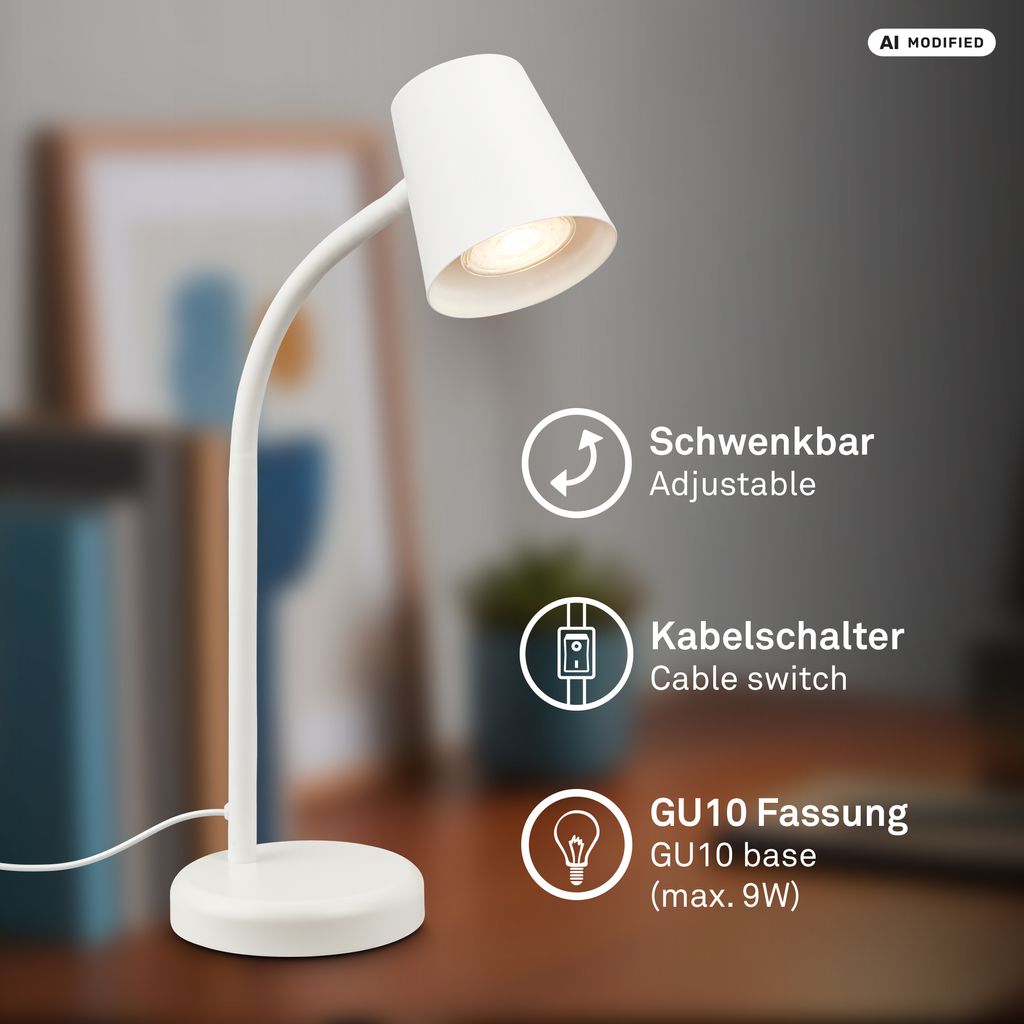 Tischleuchte, 38,5 cm, 1x GU10, max. 9W, weiß